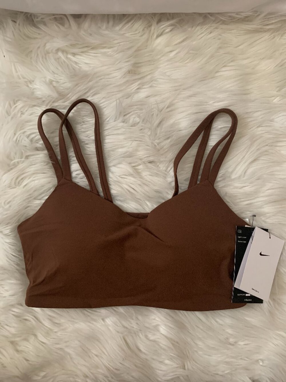 NIKE Zenvy Strappy Light Support Padded Sports Bra in Brown Sz LARGE